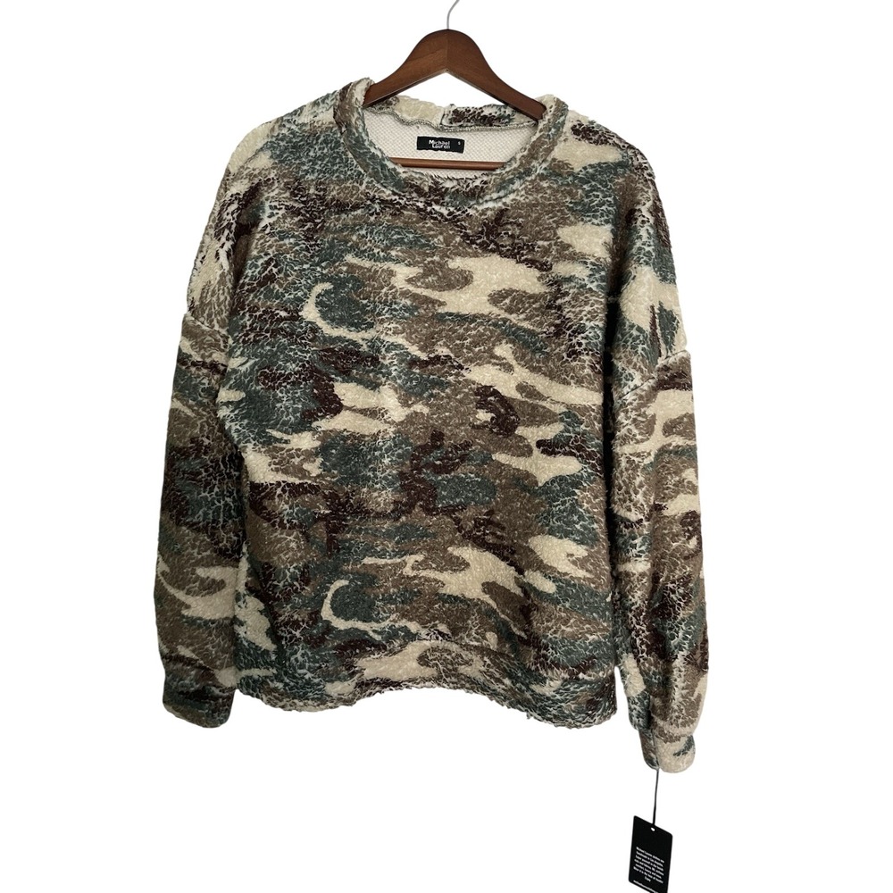 Michael Lauren Camo Sherpa Style Fuzzy Pullover Sweatshirt Soft Crew Neck Size S